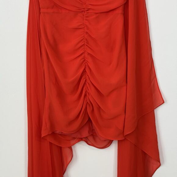 NWT Michael Costello x Revolve Vavonna Ruched Mini Dress Size XS Red Orange - Picture 5 of 14